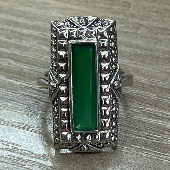 Nicky Butler Sterling Silver Green Chalcedony Gemstone Art Deco Ring - Picture 3 of 12
